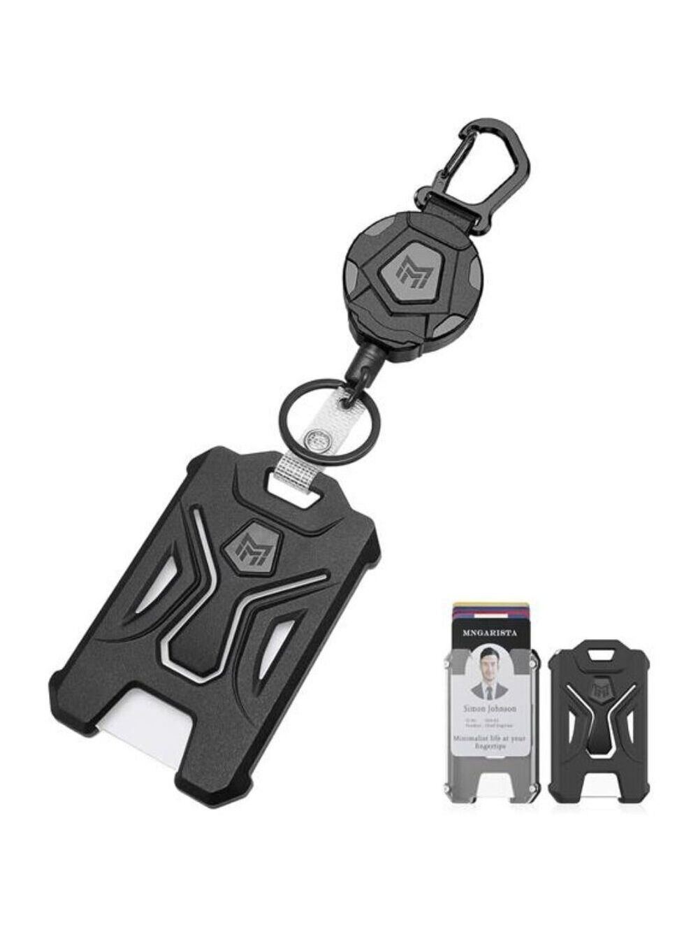 Retractable Badge Holder Keychain Tactical ID Card Holder Heavy Duty Black